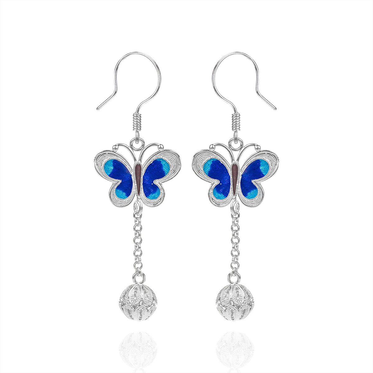 Silver Enameled Butterfly Earrings - fareastjewelry