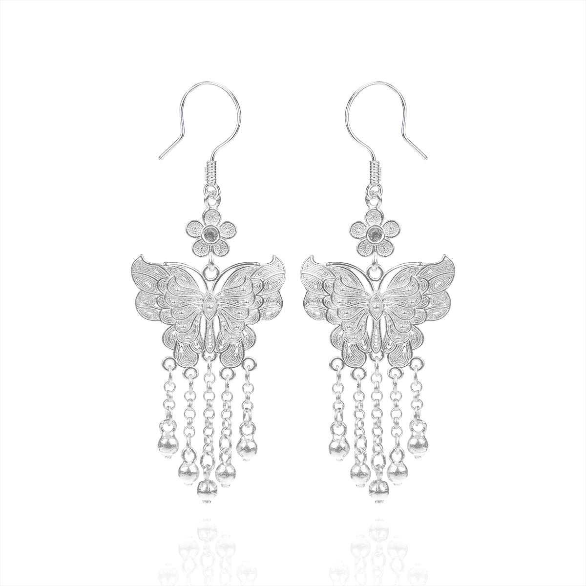 Silver Butterfly Tassel Earrings - fareastjewelry