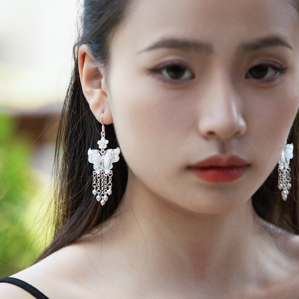 Silver Butterfly Tassel Earrings - fareastjewelry