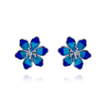 Silver Enameled Flower Earrings - fareastjewelry