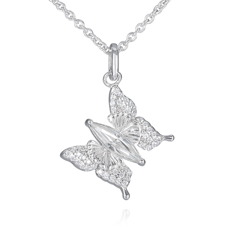 Silver Crystal Butterfly Necklace - fareastjewelry