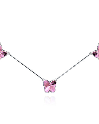 Handmade Necklace,Silver&Pink Crystal,Crystal Butterfly series - fareastjewelry