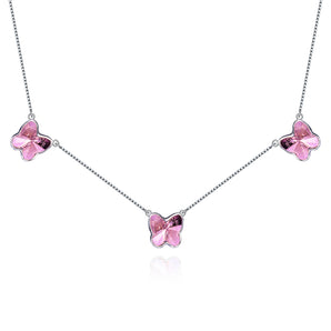 Handmade Necklace,Silver&Pink Crystal,Crystal Butterfly series - fareastjewelry