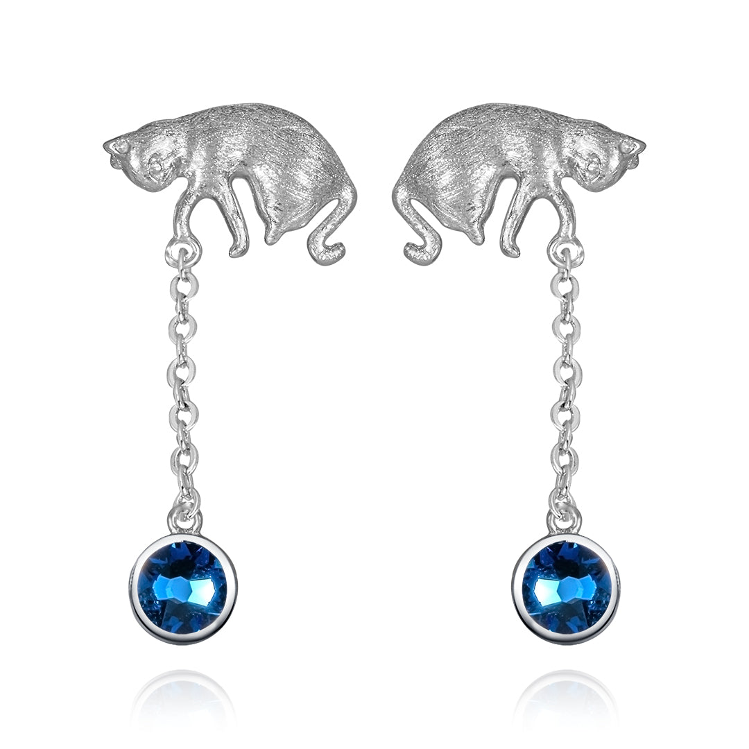 Silver Cat Crystal Earrings - fareastjewelry