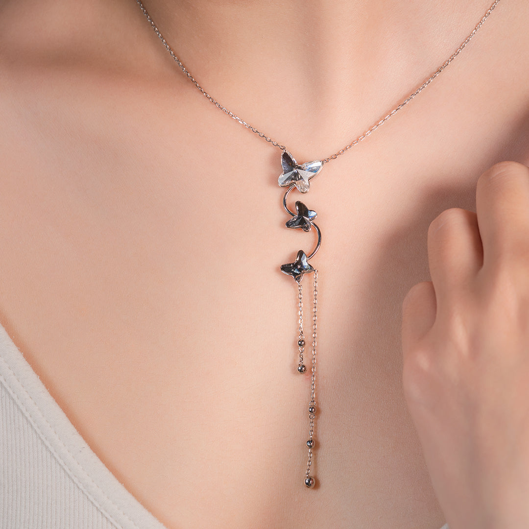 Silver Butterfly Y Shape Necklace - fareastjewelry