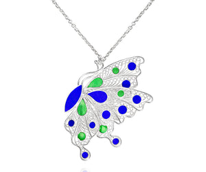 Handmade Necklace,Silver&Enamel,Butterfly Dance series - fareastjewelry