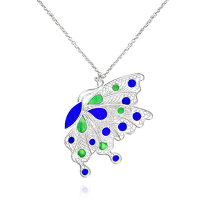 Handmade Necklace,Silver&Enamel,Butterfly Dance series - fareastjewelry