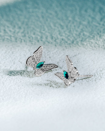 Fareastjewelry,Handmade Earrings,Silver&Crystal,Dream Butterfly series