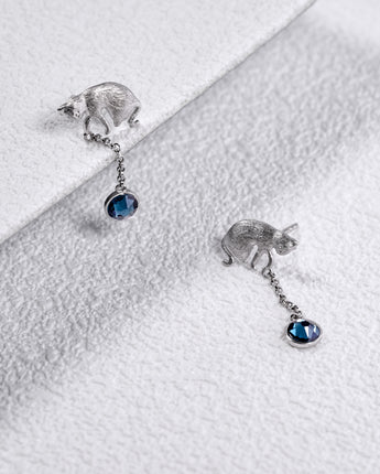 Fareastjewelry,Handmade Earrings,Silver&Crystal,Praying Cat series