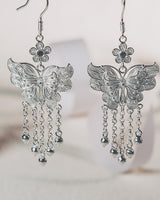 Silver Butterfly Tassel Earrings - fareastjewelry