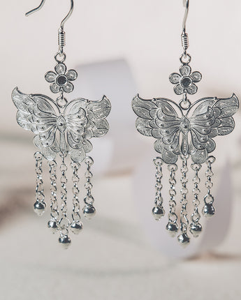 Silver Butterfly Tassel Earrings - fareastjewelry