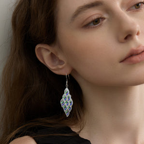 Fareastjewelry,Handmade Earrings,Silver&Enamel,Bamboo Leaves series