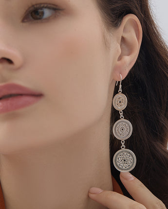 Fareastjewelry,Handmade Earrings, Silver,Grace Drum Rhythm series