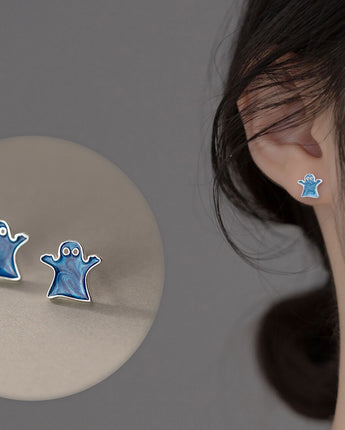 Fareastjewelry,Handmade Earrings,Silver,Halloween Lovely ghost
