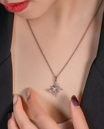 Fareastjewelry,Handmade Necklace,Silver&Crystal,Chasing Butterfly series