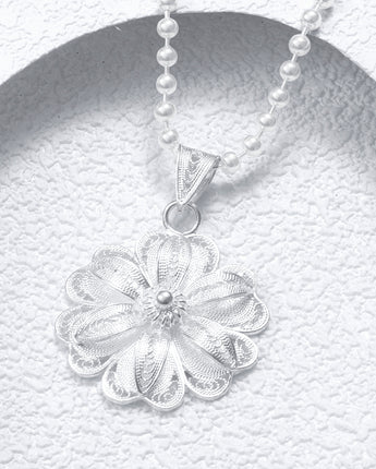 Fareastjewelry,Handmade Necklace,Silver,Flower Cluster Peony series
