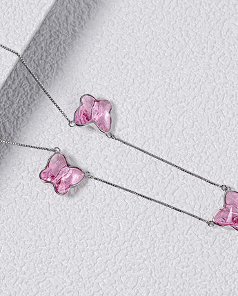 Fareastjewelry,Handmade Necklace,Silver&Pink Crystal,Crystal Butterfly series
