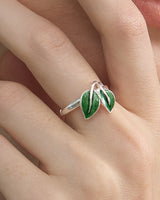 Fareastjewelry,Handmade Ring, Silver&Enamel,Bamboo Leaves series