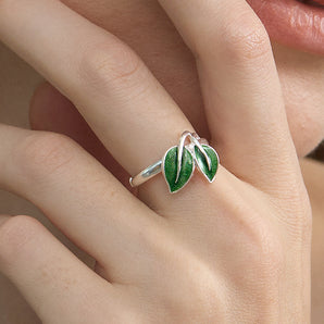 Fareastjewelry,Handmade Ring, Silver&Enamel,Bamboo Leaves series