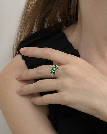 Fareastjewelry,Handmade Ring, Silver&Enamel,Bamboo Leaves series