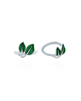 Handmade Ring, Silver&Enamel,Bamboo Leaves series
