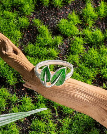 Handmade Ring, Silver&Enamel,Bamboo Leaves series - fareastjewelry