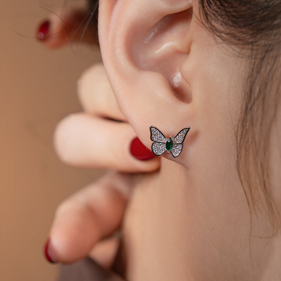 Green Crystal Butterfly Earrings - fareastjewelry