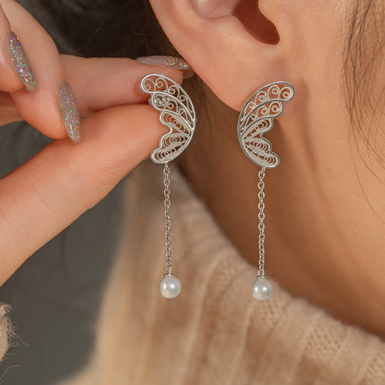 Silver Butterfly Wings Earrings - fareastjewelry
