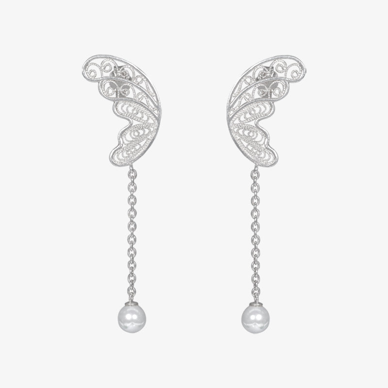 Silver Butterfly Wings Earrings - fareastjewelry