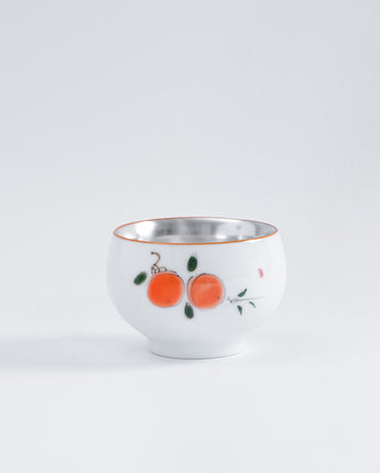 Hand-painted,Persimmon,999 Gilt Silver Cups - fareastjewelry