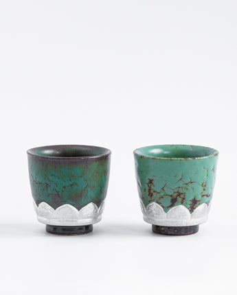 Kiln-transformed Glaze Colors,Lotus,999 Gilt Silver Cups,Set Of Two Cups - fareastjewelry