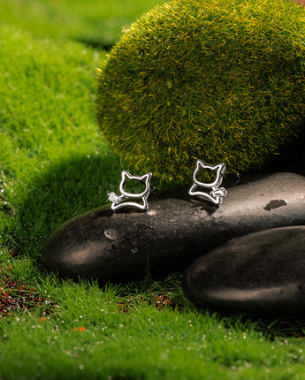 fareastjewelry Silver Earrings Playful Cat lover