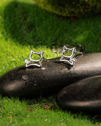 fareastjewelry Silver Earrings Playful Cat lover