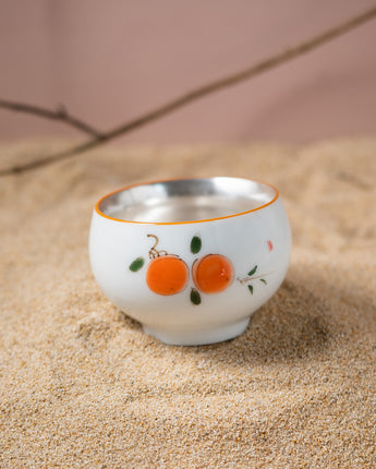 Hand-painted,Persimmon,999 Gilt Silver Cups - fareastjewelry