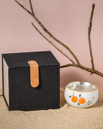 Hand-painted,Persimmon,999 Gilt Silver Cups - fareastjewelry