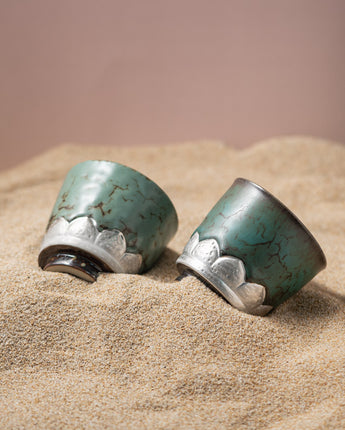 Kiln-transformed Glaze Colors,Lotus,999 Gilt Silver Cups,Set Of Two Cups - fareastjewelry