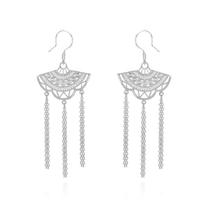 Silver Fan Shaped Earrings - fareastjewelry