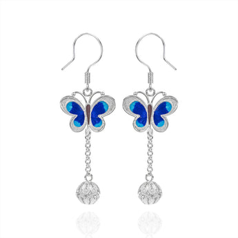 Silver Enameled Butterfly Earrings - fareastjewelry