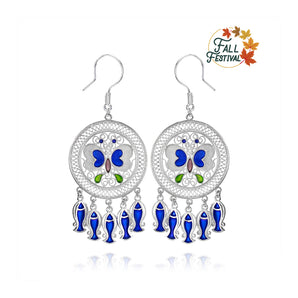 Handmade Earrings,Silver&Enamel,Orchid Butterfly series - fareastjewelry