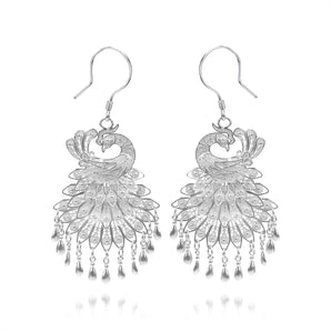 Silver Dangling Phoenix Earrings - fareastjewelry