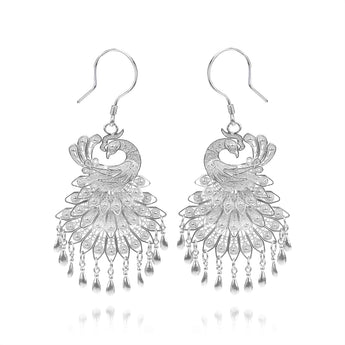 Silver Dangling Phoenix Earrings - fareastjewelry