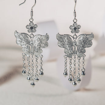 Silver Butterfly Tassel Earrings - fareastjewelry