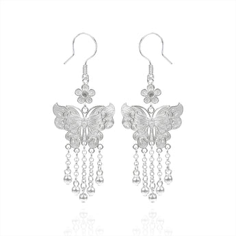 Silver Butterfly Tassel Earrings - fareastjewelry