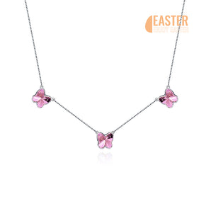 Handmade Necklace,Silver&Pink Crystal,Crystal Butterfly series