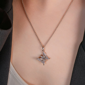 Silver Crystal Butterfly Necklace - fareastjewelry