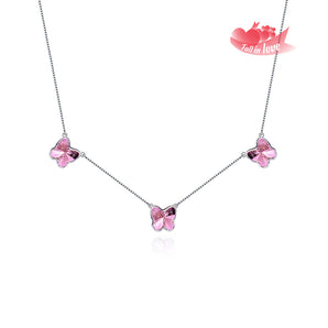 Handmade Necklace,Silver&Pink Crystal,Crystal Butterfly series