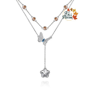 Handmade Necklace,Silver&Crystal,Dream Butterfly series - fareastjewelry