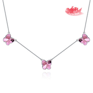 Handmade Necklace,Silver&Pink Crystal,Crystal Butterfly series