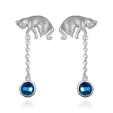 Silver Cat Crystal Earrings - fareastjewelry