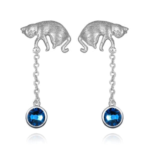 Silver Cat Crystal Earrings - fareastjewelry